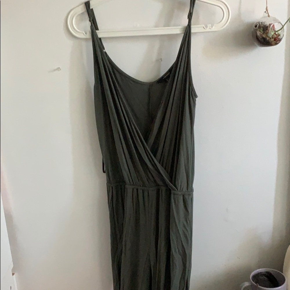 olive green long romper jumpsuit straps de…